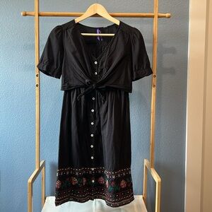 Seraphine Maternity and Nursing Cotton Dress Black with Embroidery Size 4